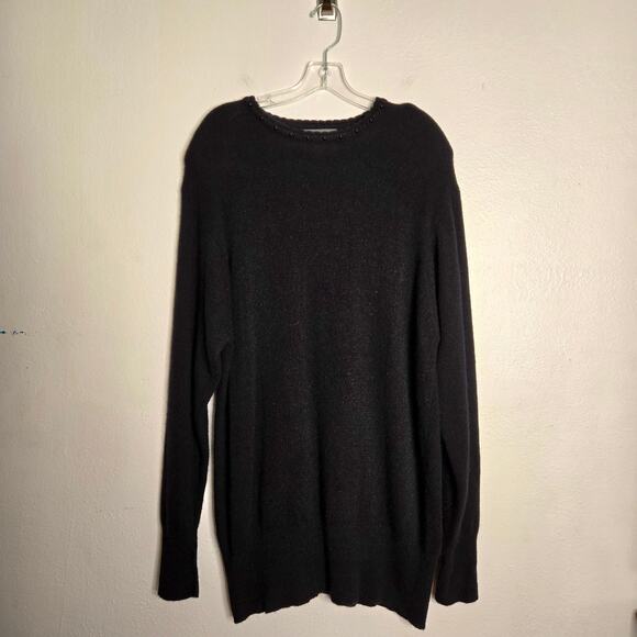 Vintage Liz Baker Black Lambswool Angora Beaded Neckline Sweater 2X Elegant Chic - Picture 1 of 13